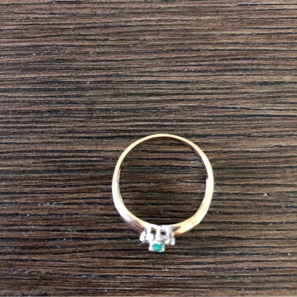 10K Gold, diamond, and Emerald (may birthstone) Marquee ring in size 9 - Picture 2 of 3